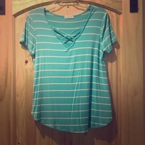 Cute shirt. Teal with white stripes.